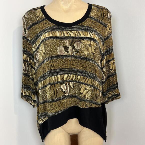 VTG Joseph Ribkoff Women's Medium Animal Print Brown Black 3/4 Sleeve Blouse Top - Picture 1 of 12